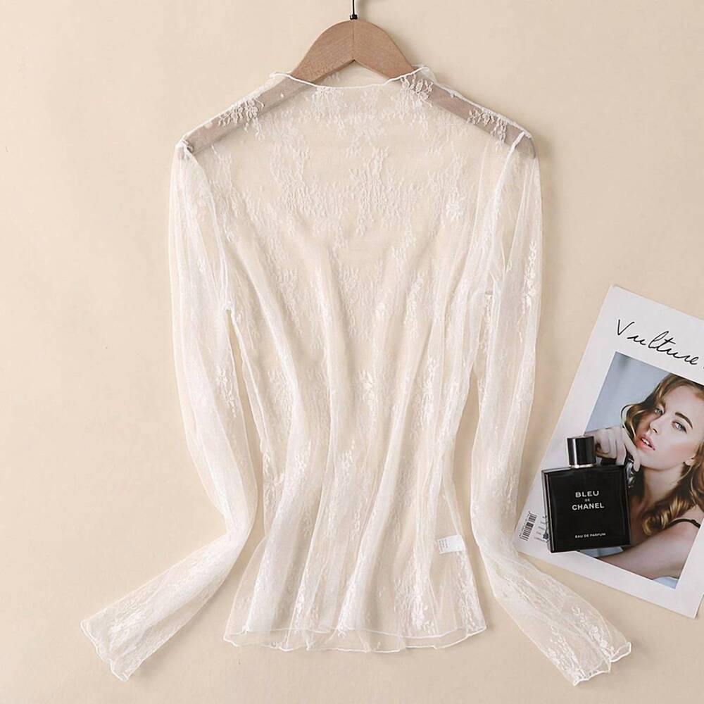 NEW ACCITY women's sexy mesh blouse in white